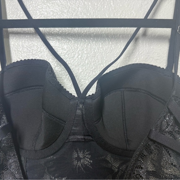 Victorias Secret Black Metallic Floral Teddy Bodysuit Size 34C - Picture 6 of 13